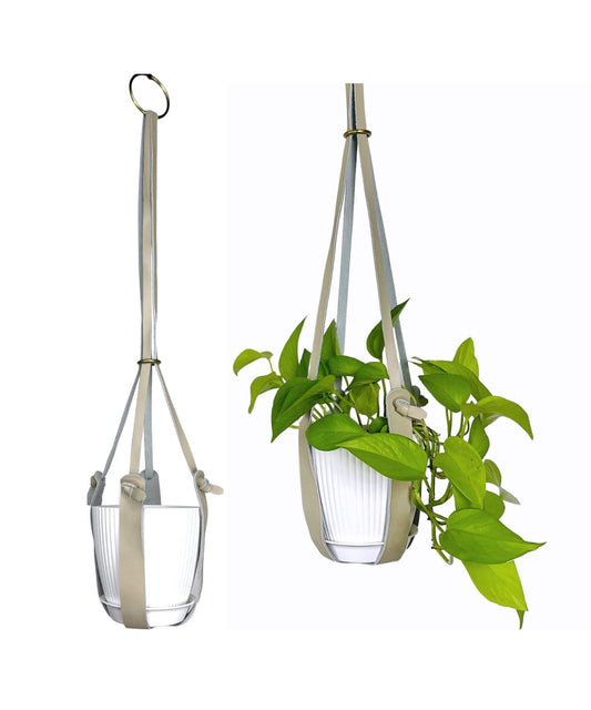 AllynnHome 27” Genuine Leather Plant Hanger with 5” Pot – Minimalist Indoor & Patio Design for Ceiling or Wall Hook Mount – Rustic Modern Hanging Planter Gift Set