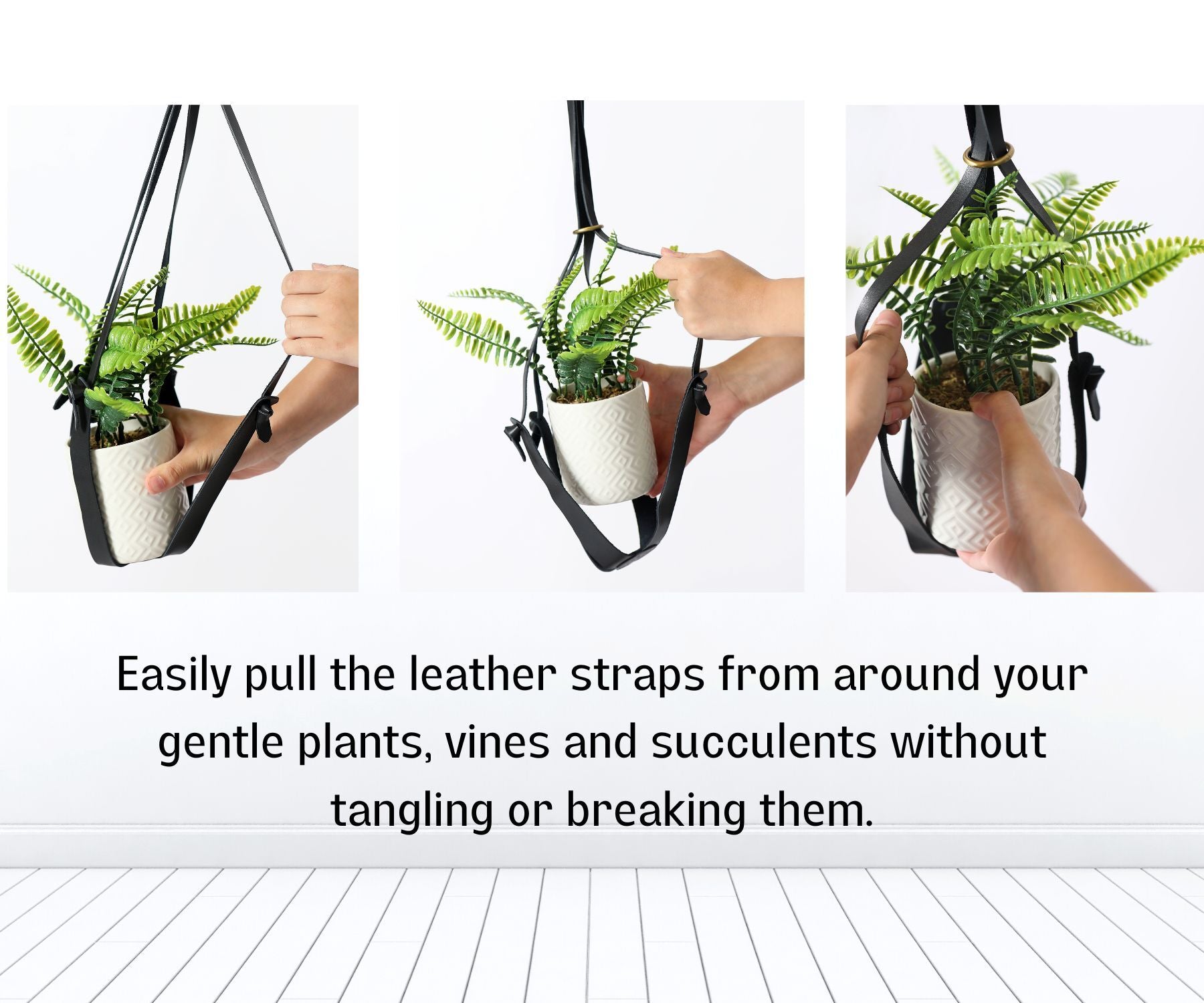 Genuine Leather Plant Hanger + Pot | Minimalist Hanging Planter | Modern Indoor/Outdoor Décor